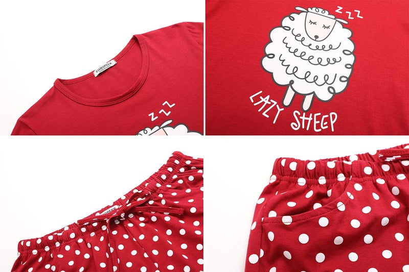 EISHOPEER Women's Pajama Set Sheep Printed Long Sleeve Sleepwear Pjs Sets with Pocket Wine Red L - Image 5